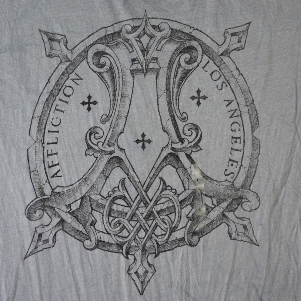 Affliction Eros SS Tee Mens Large Blue Distressed Wing Graphic T-Shirt A2242 NEW - Picture 2 of 10